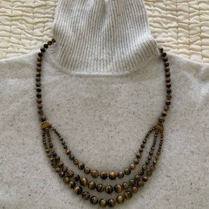 Tiger’s-Eye Beaded Three-Tier Necklace